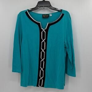 Bob Mackie Women's Scoop Neck Wearable Art Top - Teal - Large